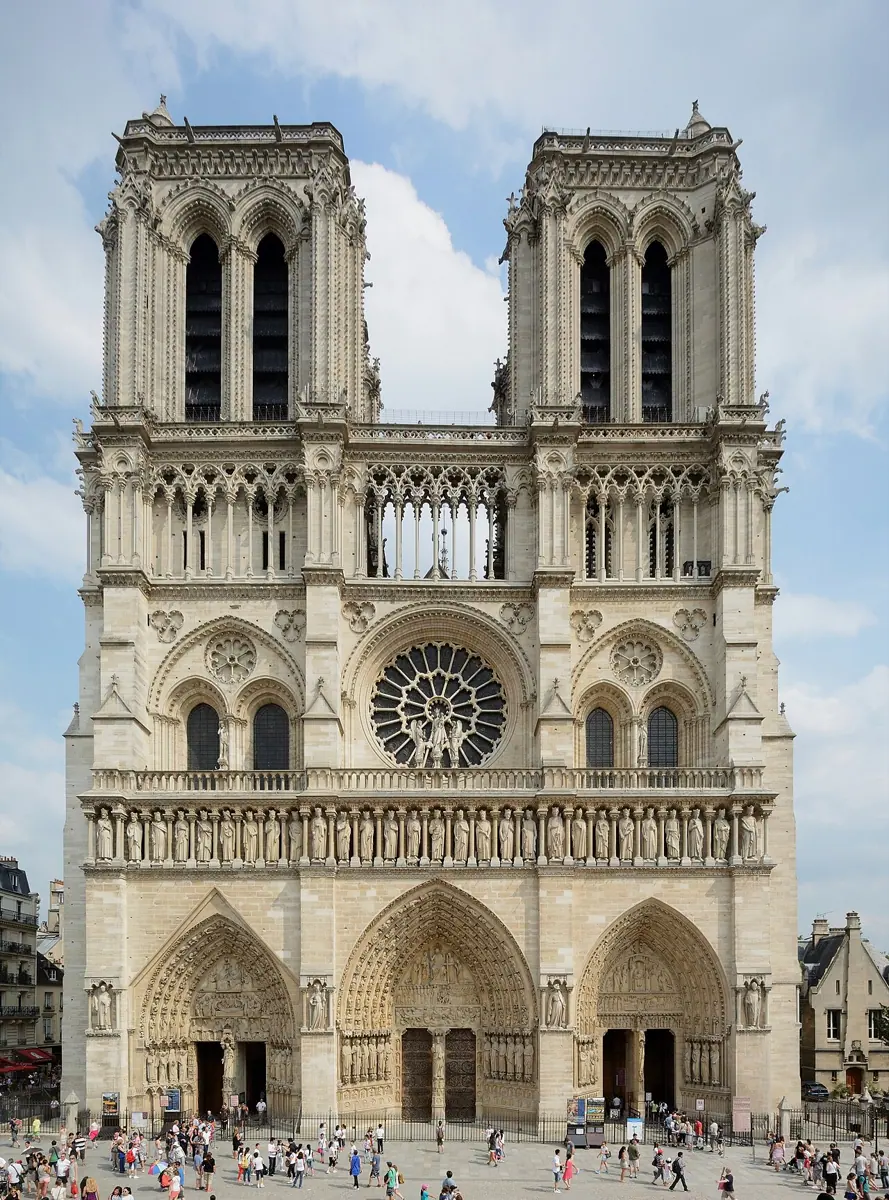 Westfassade der Kathedrale Notre-Dame de Paris mit ihren beiden Türmen.